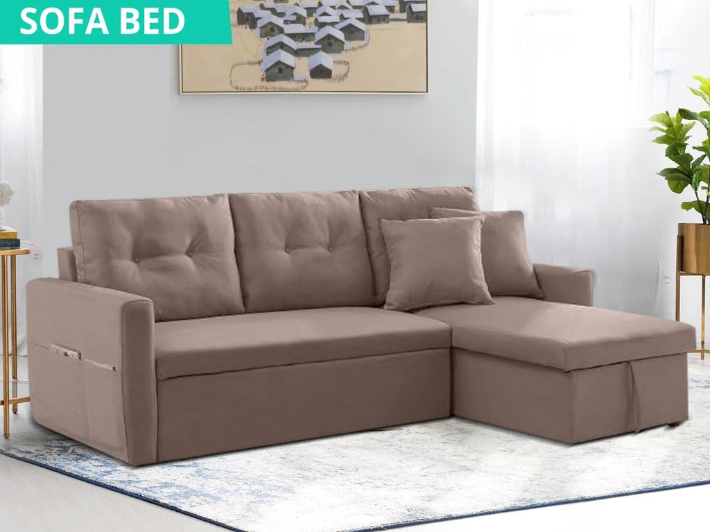 Sectional Linen Sofa Bed in Beige