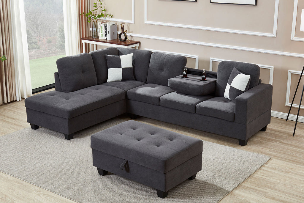 Premium Sectional Sofa with Storage Ottoman/ Drop down Console