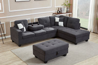 Premium Sectional Sofa with Storage Ottoman/ Drop down Console