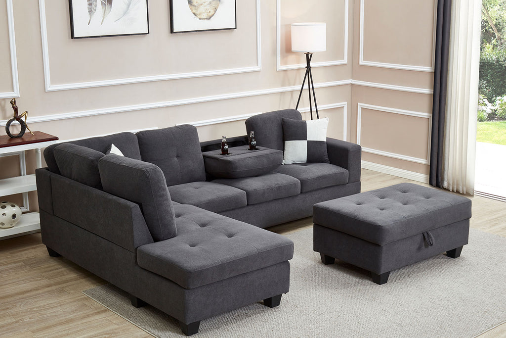 Premium Sectional Sofa with Storage Ottoman/ Drop down Console