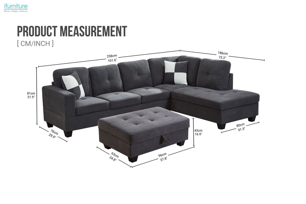 Premium Sectional Sofa with Storage Ottoman/ Drop down Console