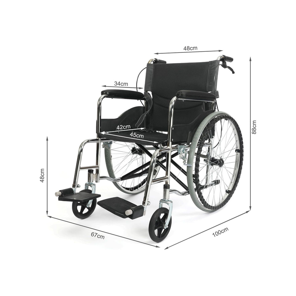 Self-Propelled Wheelchair with Locking Hand Brakes