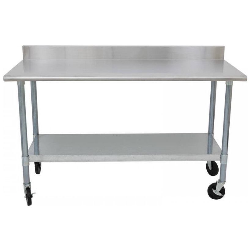 1500x600x1000mm Stainless Steel Mobile Commercial Kitchen Worktop Bench with Splashback