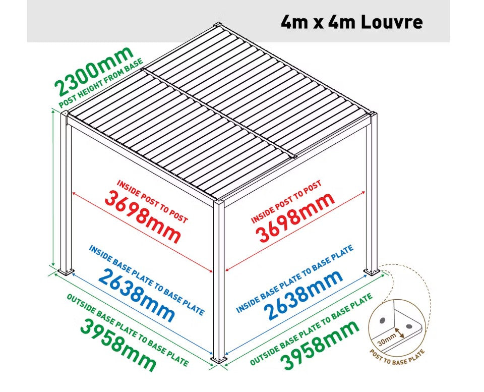 Louvre Roof System 4M X 4M Charcoal Pergola