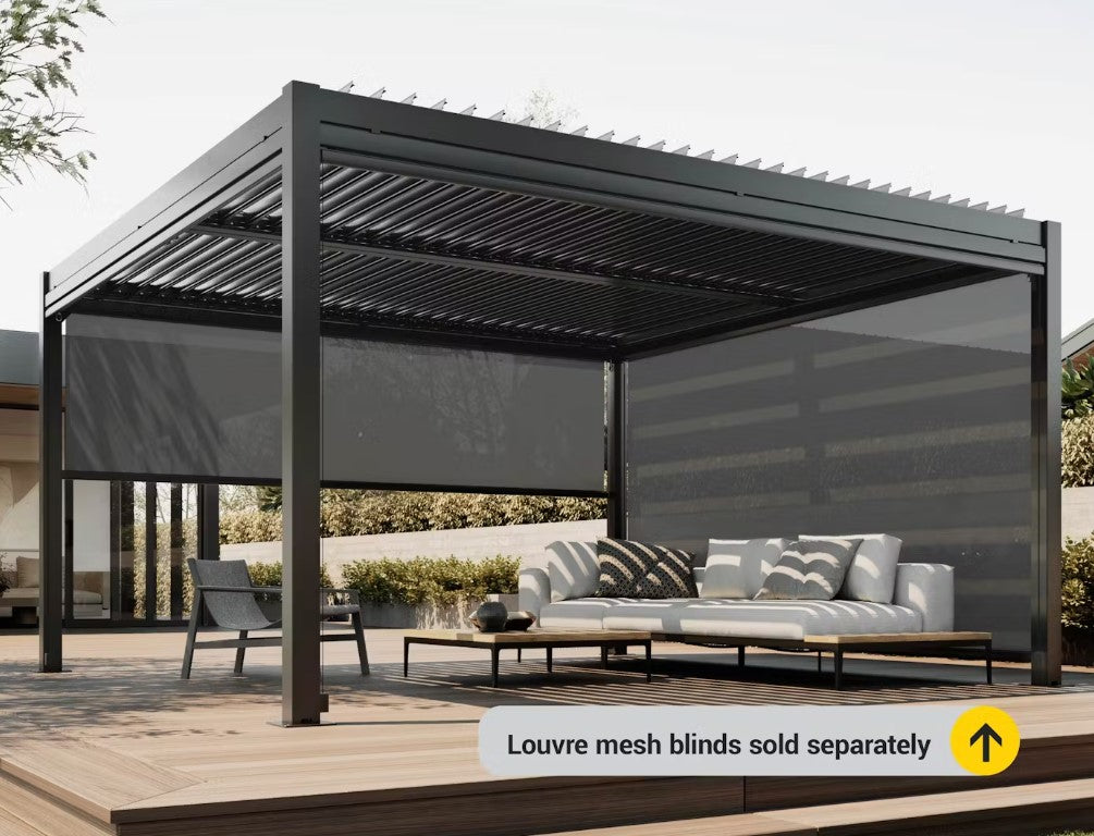 Louvre Roof System 4M X 4M Charcoal Pergola