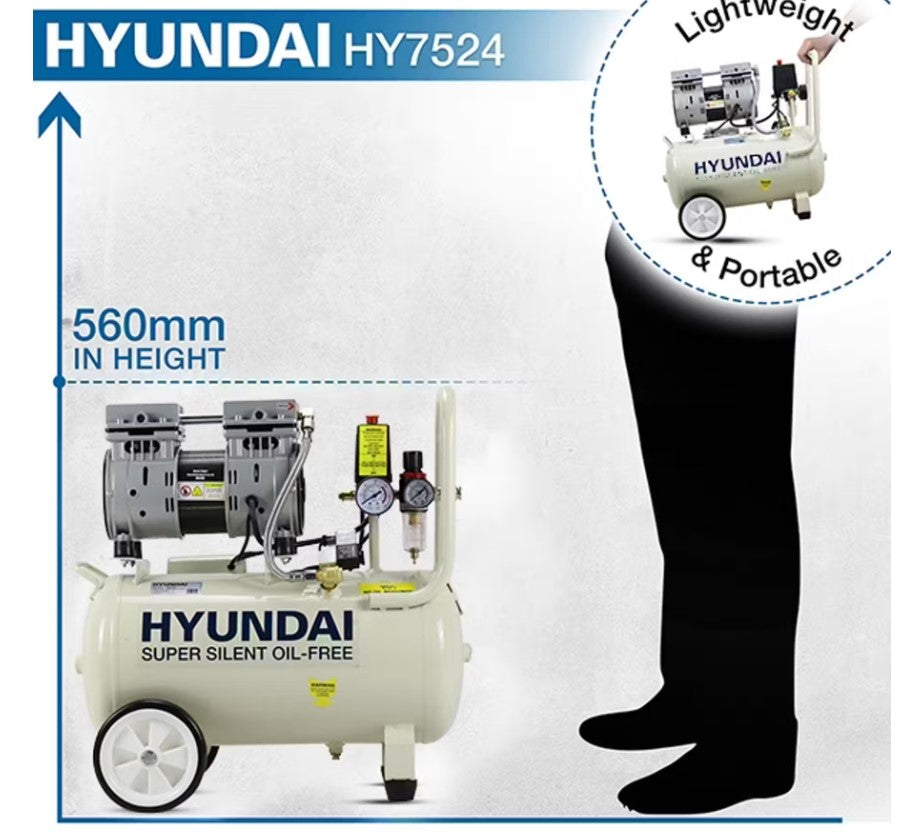 Hyundai Air Compressor Oil Free Low Noise 1HP 24L