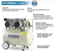 Hyundai Air Compressor Oil Free Low Noise 2HP 50L