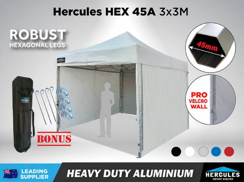 Alloy Gazebo Hex 45A 3X3M + 3 Wall Package