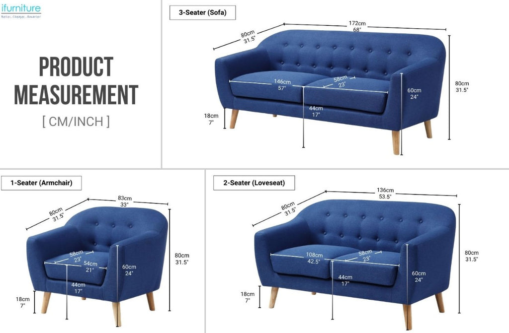 Bracke 3/2/1 Seater Fabric Sofa Range (Blue)