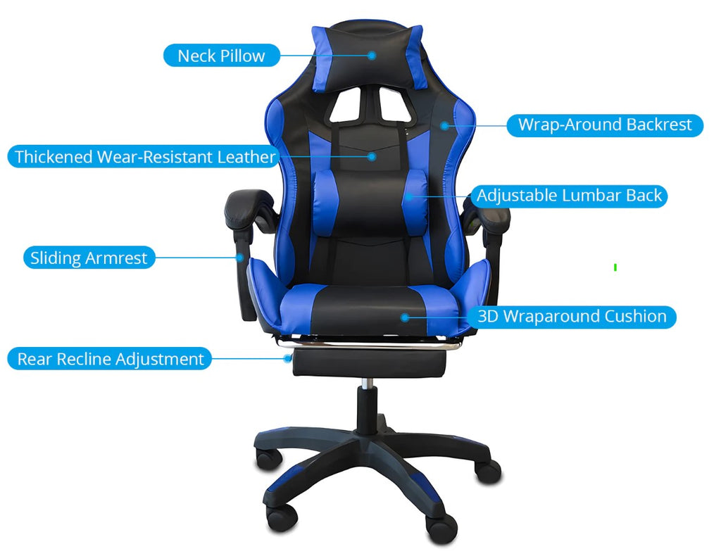 Chano Deluxe Gaming Chair Pu Blue, Red, Pink