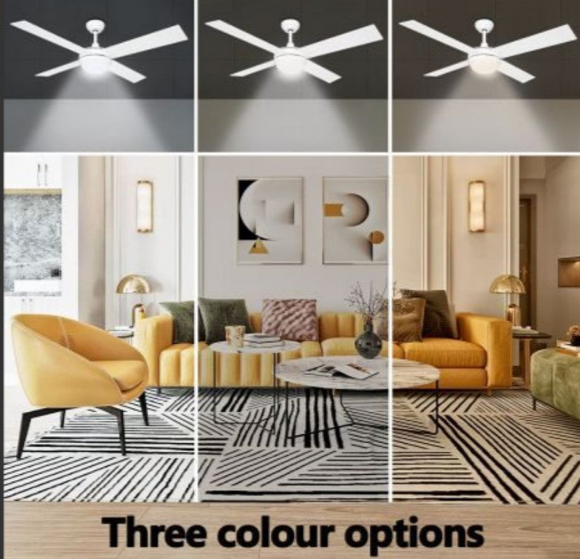 52"Modern Ceiling Fan With LED Light Remote Control 4 Blades 3 Speed Timer
