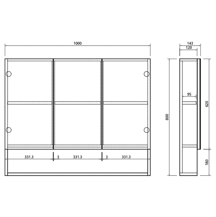 Mirror Cabinet 3 Door - Black, White, Forest Grain 90 x 80cm