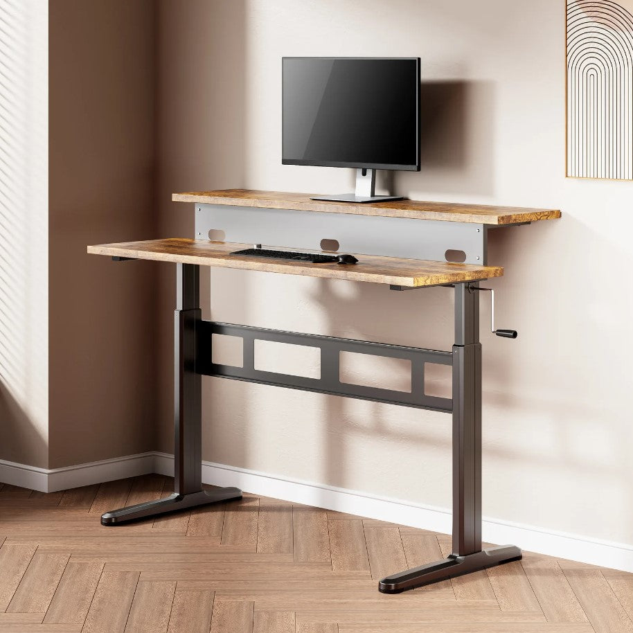 Height Adjustable Split Desk - Brown/Black