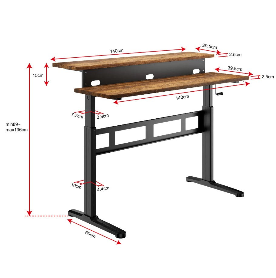 Height Adjustable Split Desk - Brown/Black