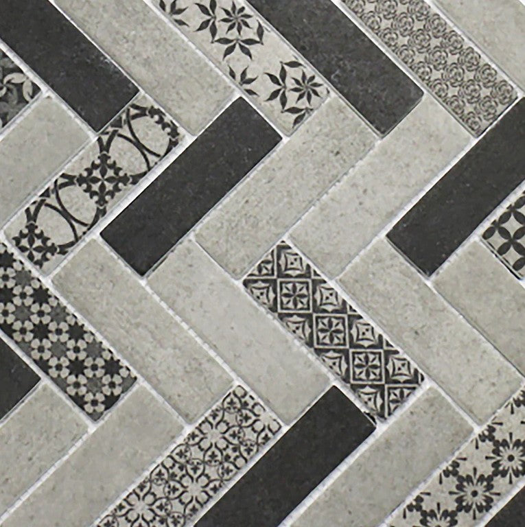 Glasstone Grey Design Herringbone Mosaic 300x300