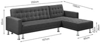 Colorado 3 Seater Sofa Bed Futon with Chaise - Dark Grey