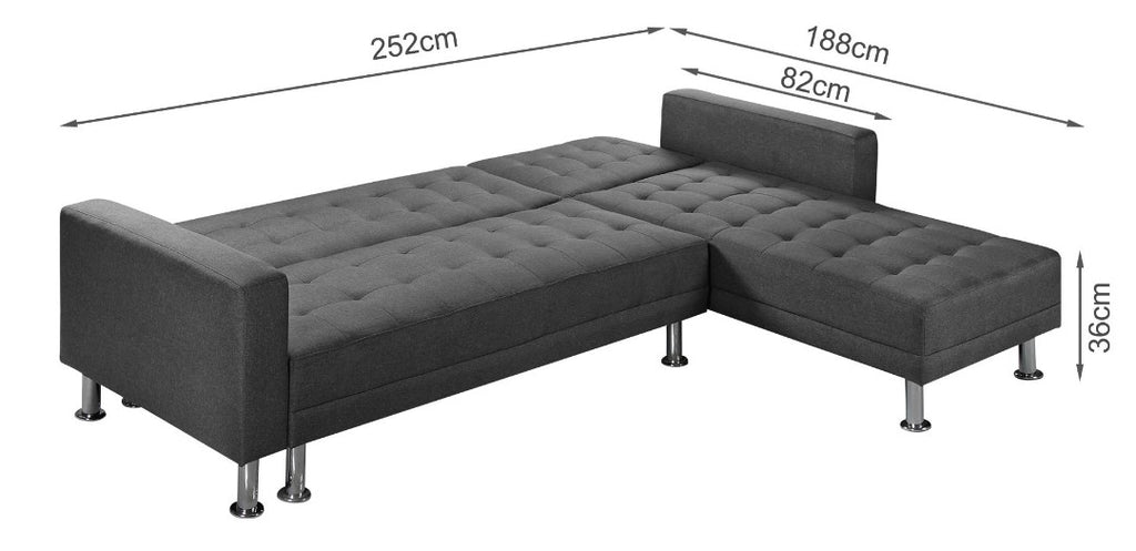 Colorado 3 Seater Sofa Bed Futon with Chaise - Dark Grey
