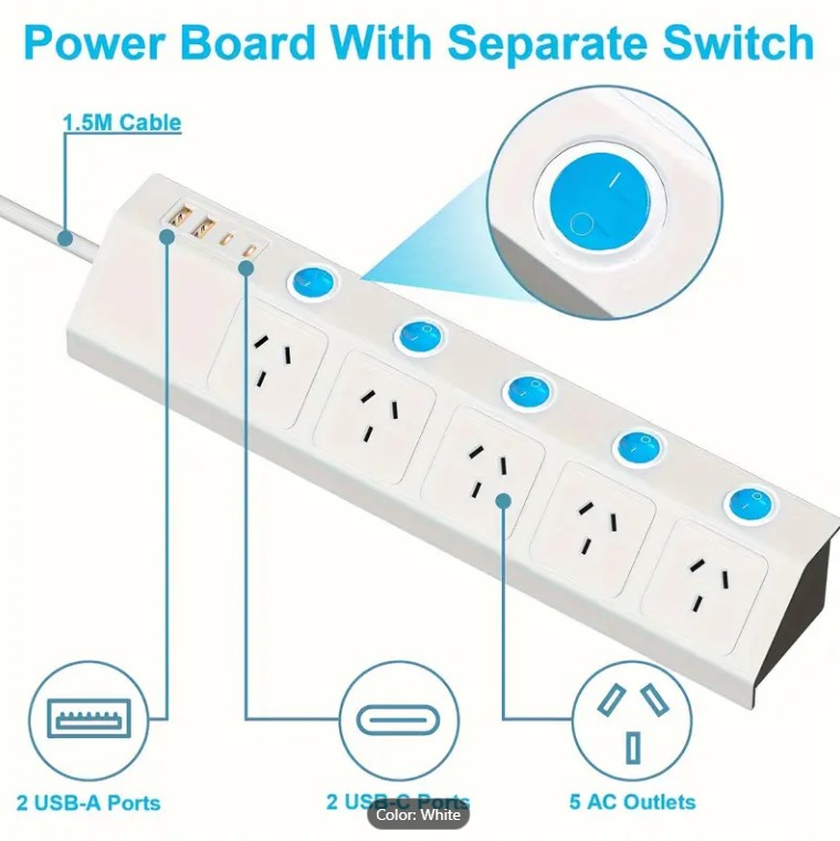 Power Strip With 5 Outlets & 4 USB Charger