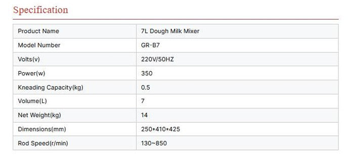 Grace - 7L Dough Mixer