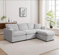 3 Seater Modular Sofa with Ottoman - Grey