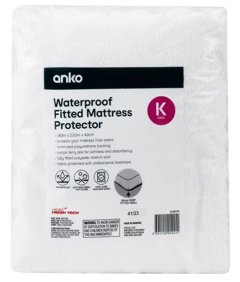 Waterproof Fitted Mattress Protector - King Bed, White