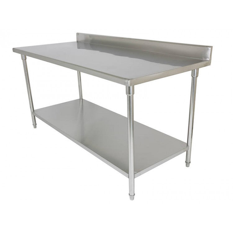 1.8m Stainless Steel Commercial Kitchen Worktop Bench with Splashback & Shelf